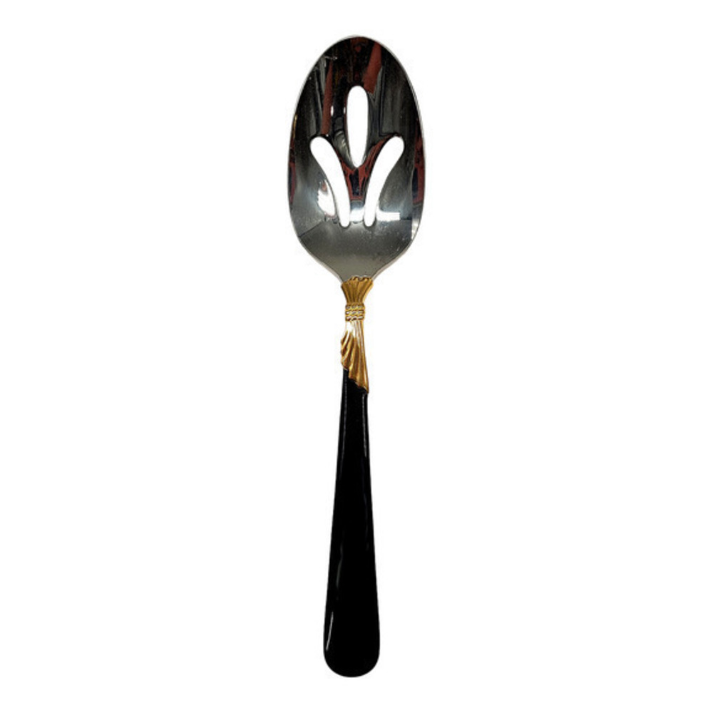 Yamazaki 18/8 Stainless LINDI Black Handle GOLD Accent Vintage Slotted Spoon 1-2